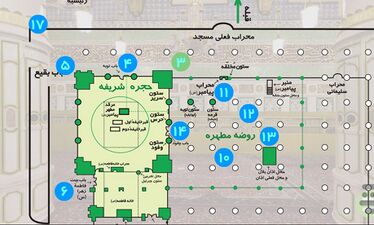 The location of the the Prophet's Mihrab on the map of al-Masjid al-Nabawi.